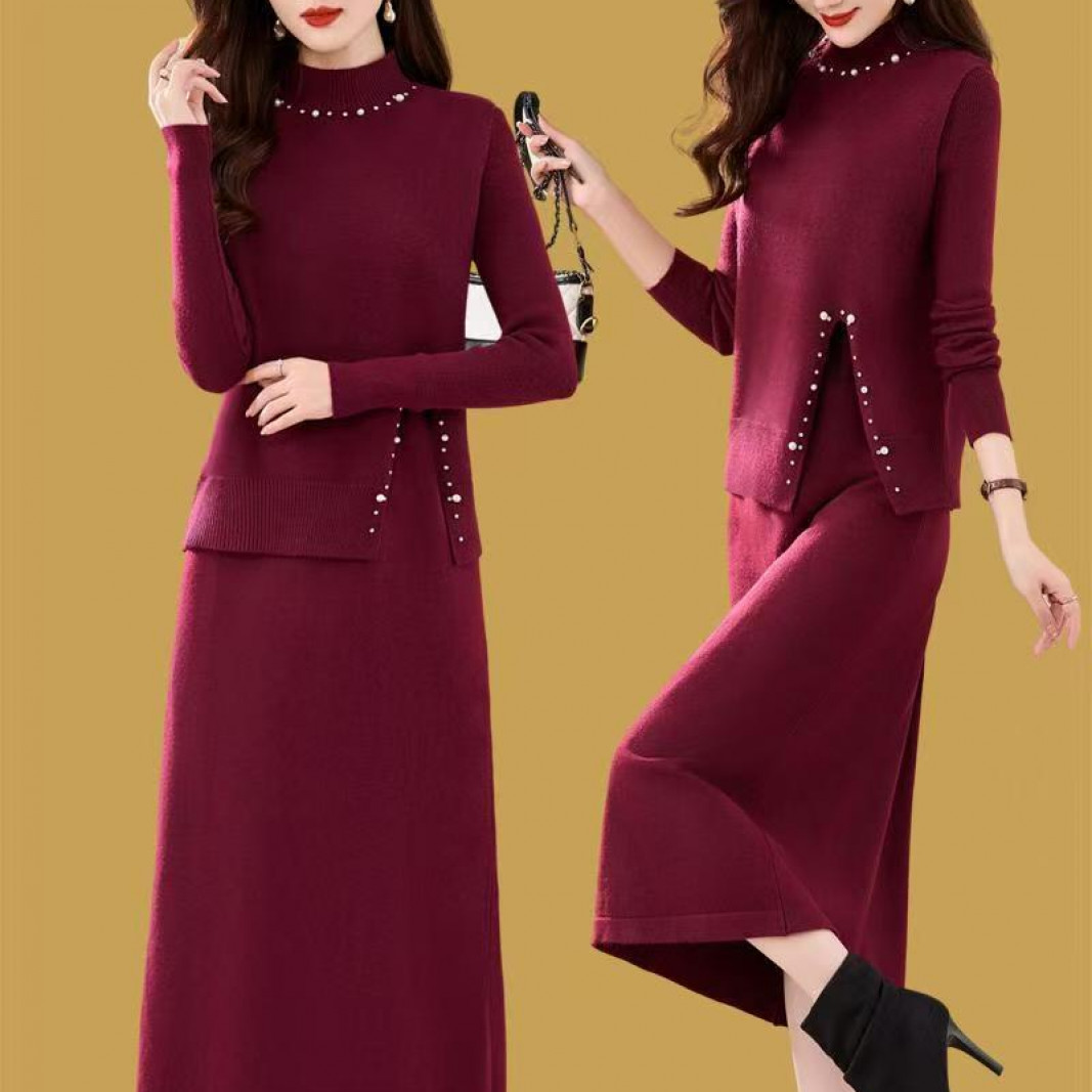 喜婆婆婚宴高级感2025新款秋冬马甲连衣裙大码时尚洋气套装毛衣裙