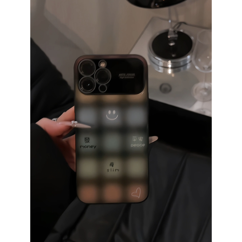 模糊方块适用苹果17Pro手机壳16pm视窗玻璃15/14plus卡通12新款11