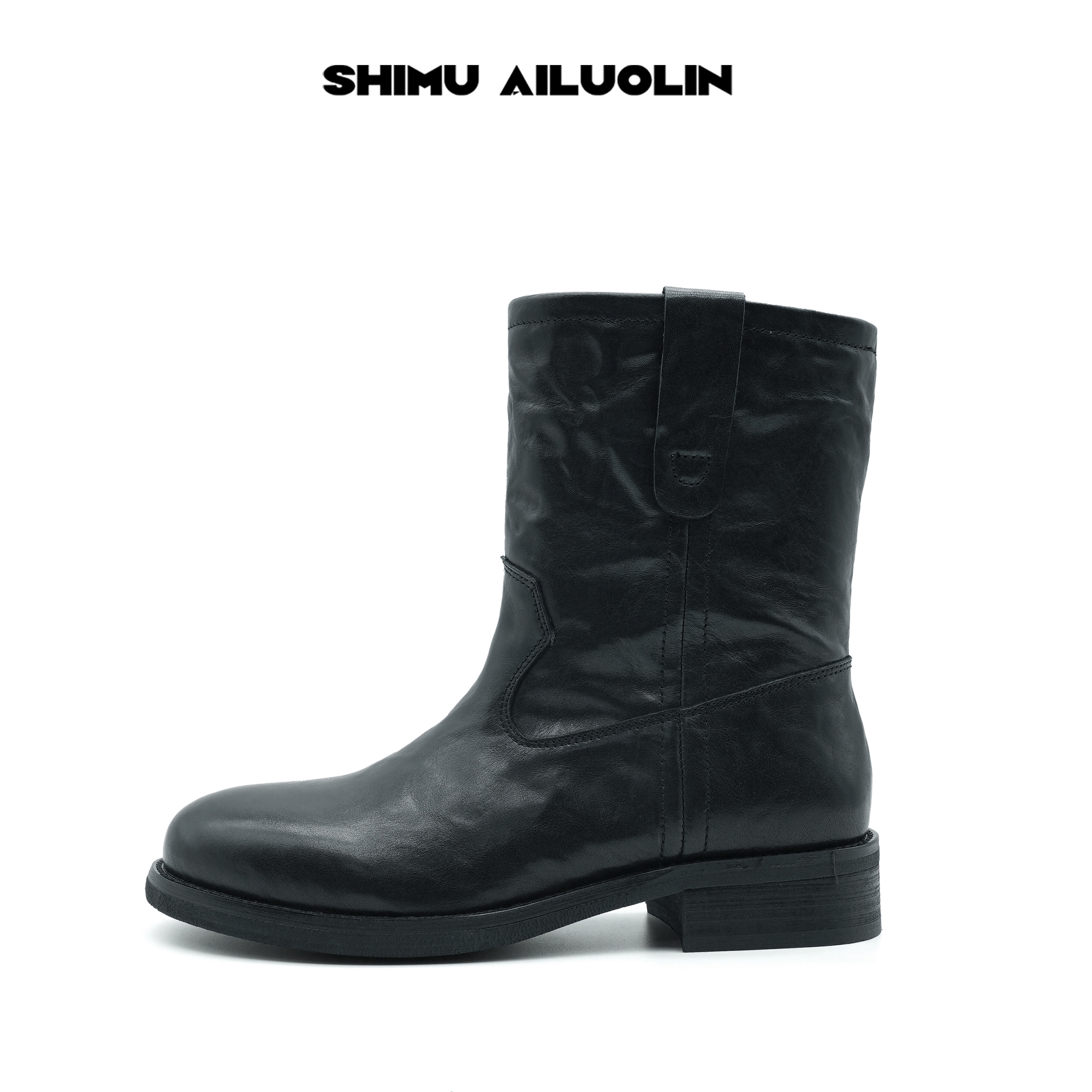 诗慕·爱洛琳 时尚真皮软底增高爆款秋冬英伦风舒适百搭短靴黑色