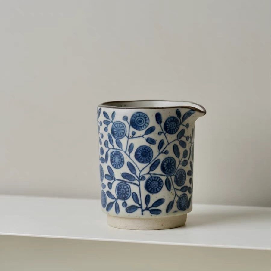 手作金盏花引流杯.粗陶青花手绘奶壶手冲分茶器复古耐高温/出丹麦