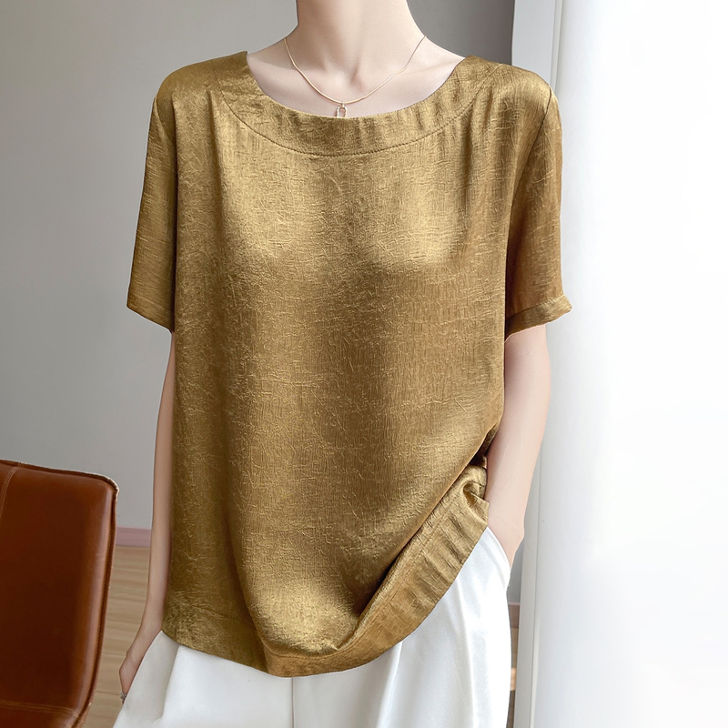 遮肉显瘦~~新款法式圆领品质短款轻奢极简T恤女显瘦亲肤垂感打底