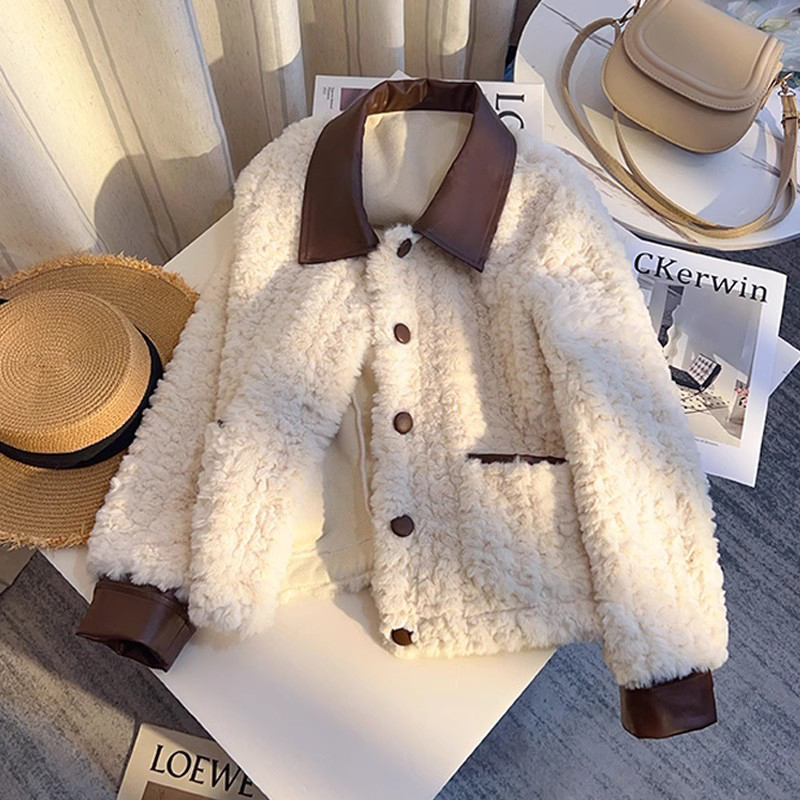 拉夏贝尔短外套女式2025冬季新款皮毛一体小个子保暖加厚显瘦上衣