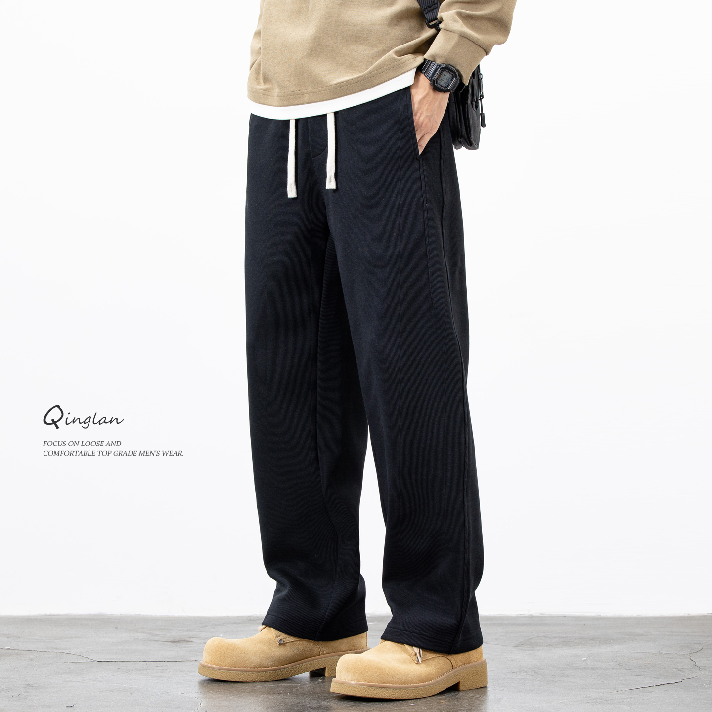 黑色裤子男直筒宽松潮流休闲针织重磅百搭运动卫裤青少年秋冬新款