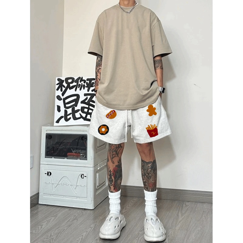 美式ins短裤刺绣夏季百搭街头卡通设计感潮流运动裤复古男女通用