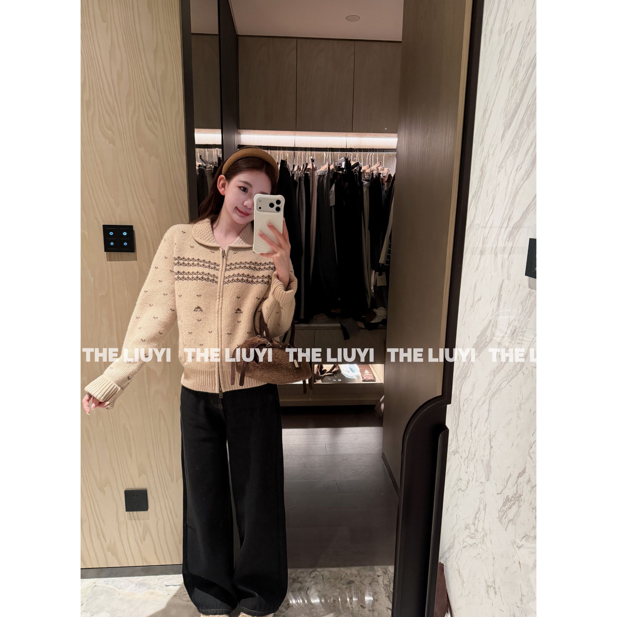 【LIUYI】热奶茶～重磅100全羊毛费尔岛提花宽松毛衣外套51030A8