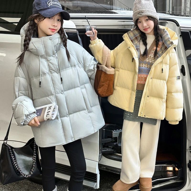 女童韩版拼格子连帽棉衣冬季新款中大童时尚洋气加厚棉服女孩上衣