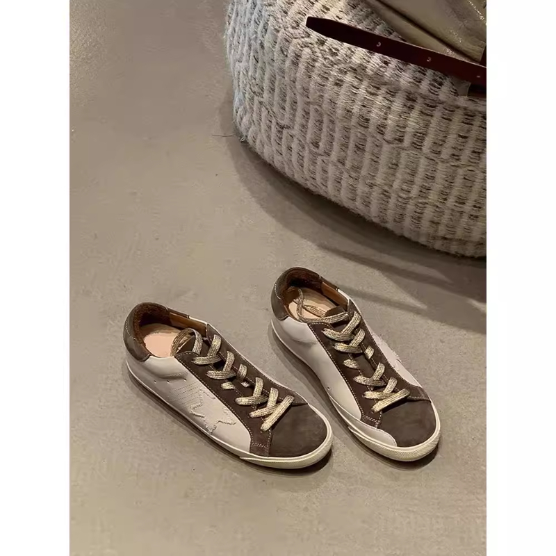 高定版！星星做旧小脏鞋系带牛皮复古小众百搭鞋鞋子女ins潮牌百搭