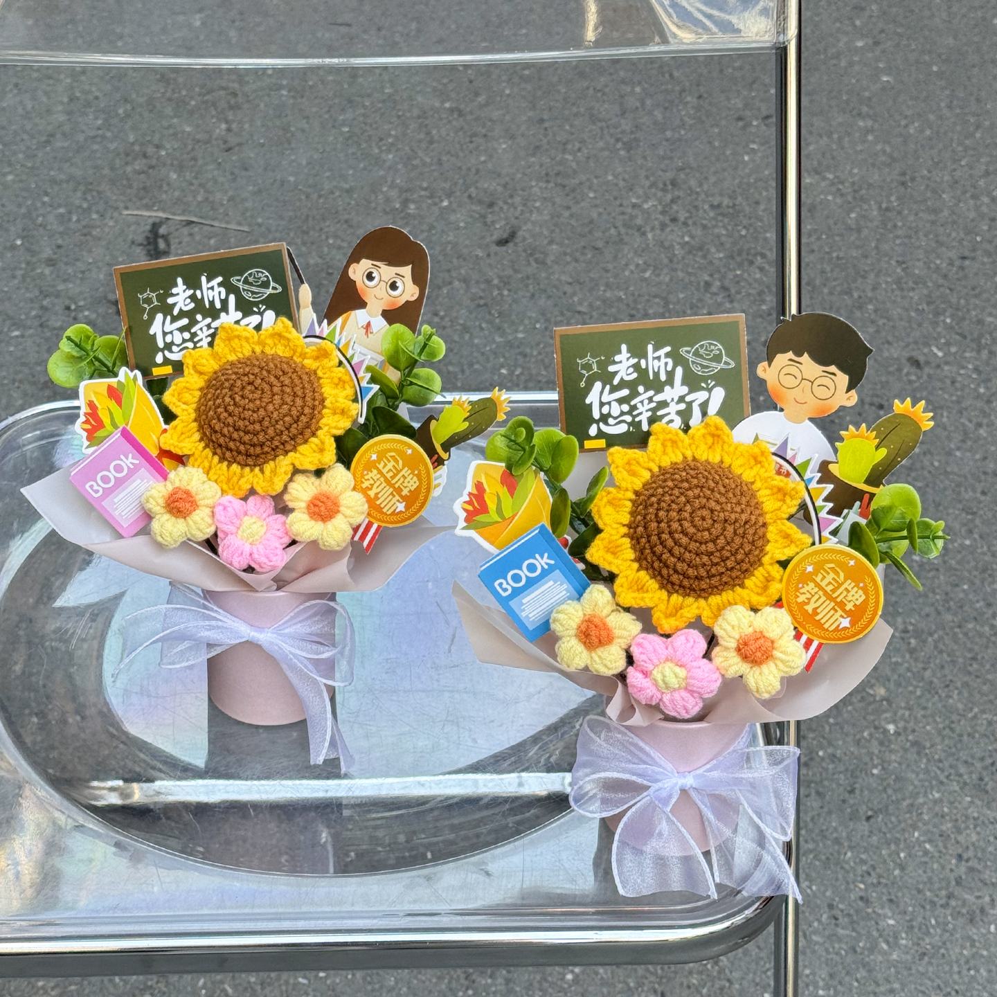创意毛线针织仿真花向日葵小粉桶送老师幼儿园小学礼物2025年新款