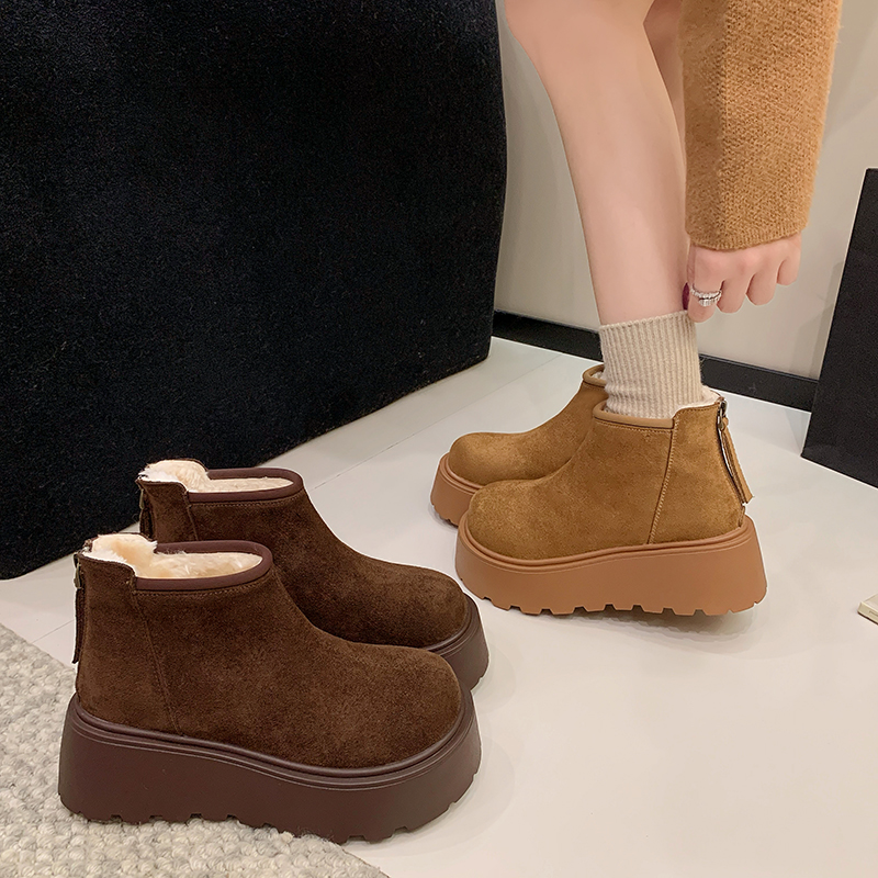 厚底雪地靴女2025新款冬季加绒女鞋子增高面包鞋外穿保暖勃肯棉鞋