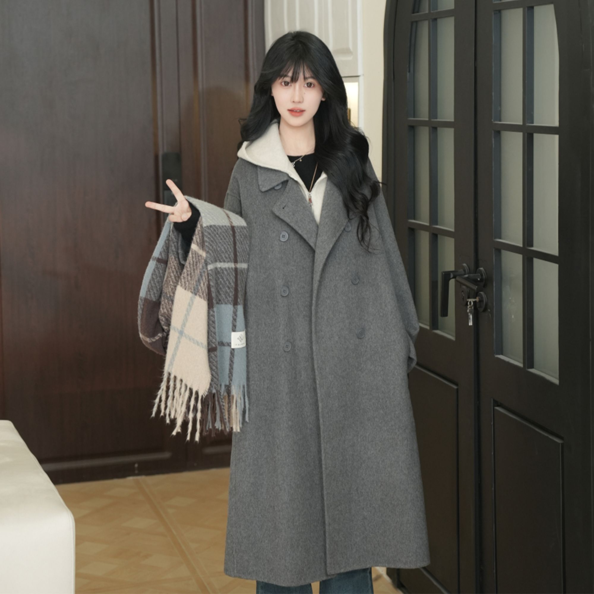 气质羊毛大衣网红百搭时尚中长款大衣女秋冬高级感小个子