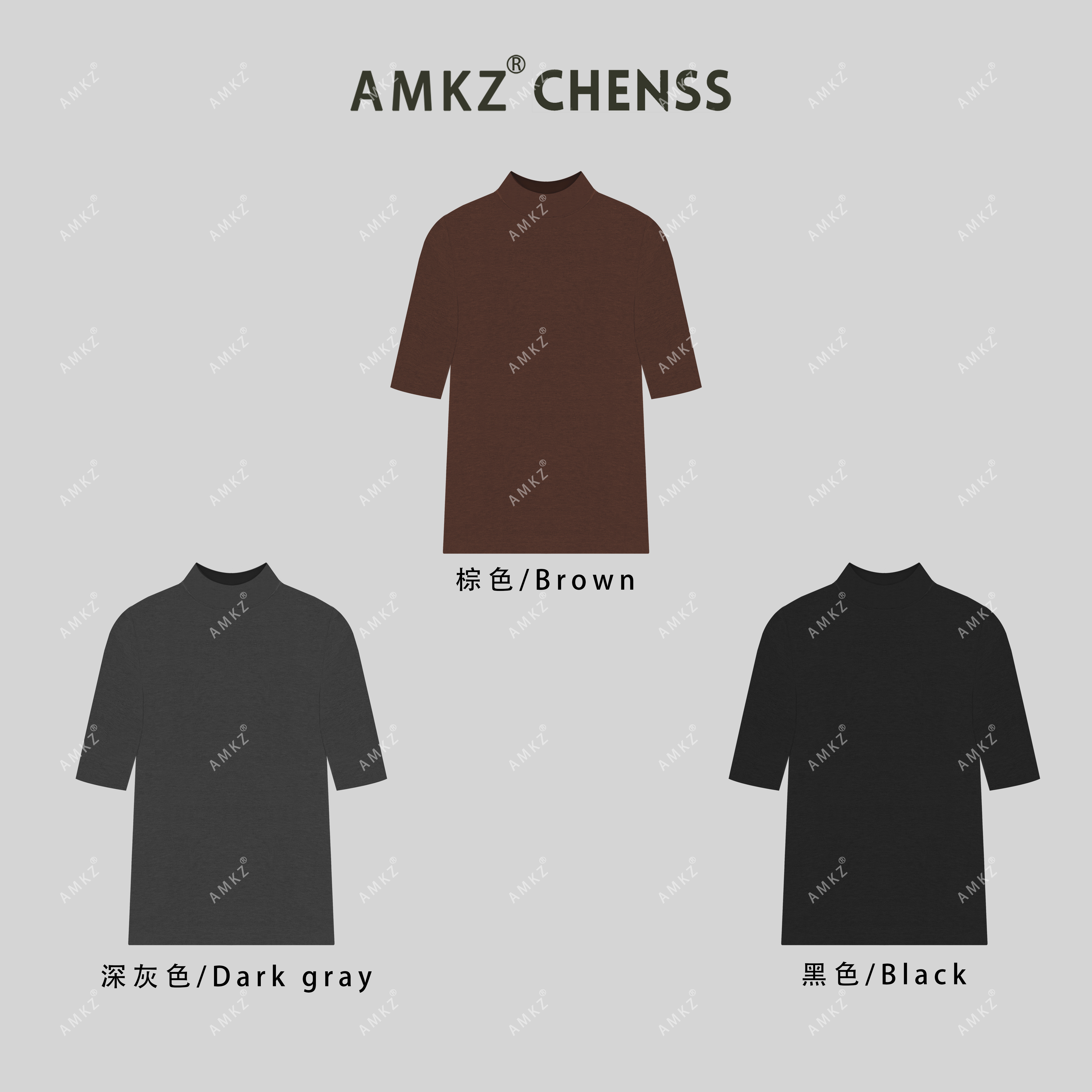 陳33小立领五分袖【莱赛尔天丝+绵羊毛】高端设计感极简气质T恤9753