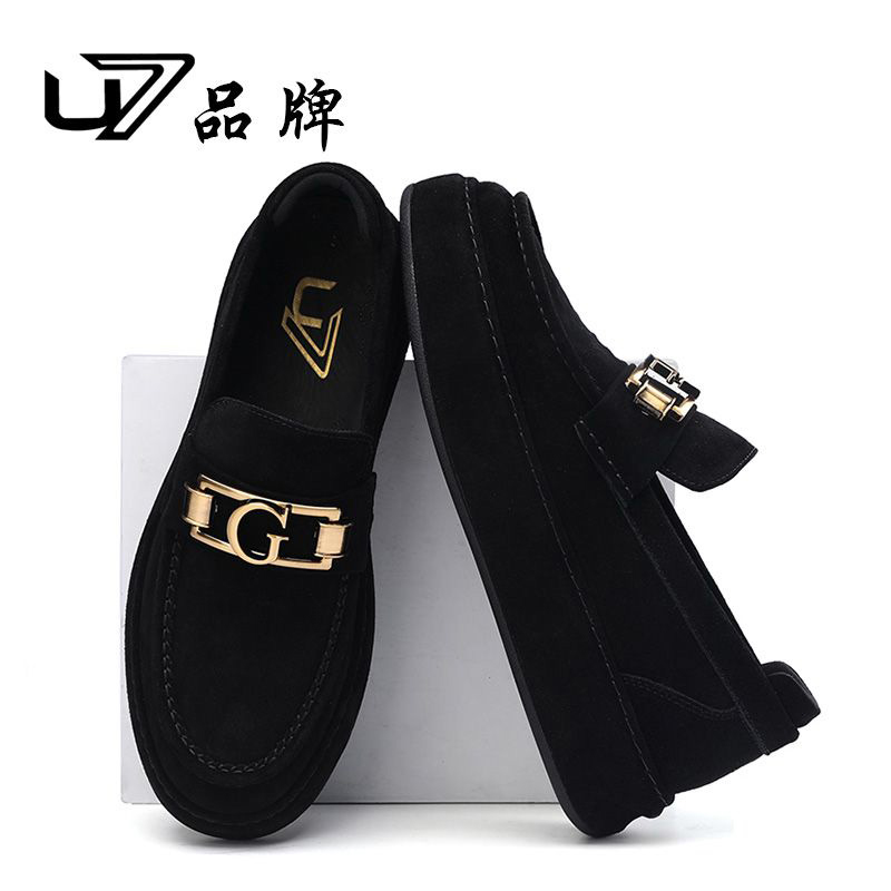 U7品牌男鞋四季厚底开车一脚蹬商务休闲高端乐福鞋男士皮鞋豆豆鞋