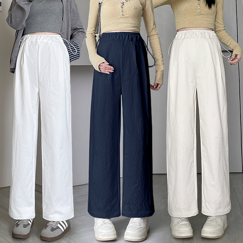 孕妇裤子春秋季新款无托腹布九分裤阔腿裤宽松显瘦抽绳直筒裤秋季