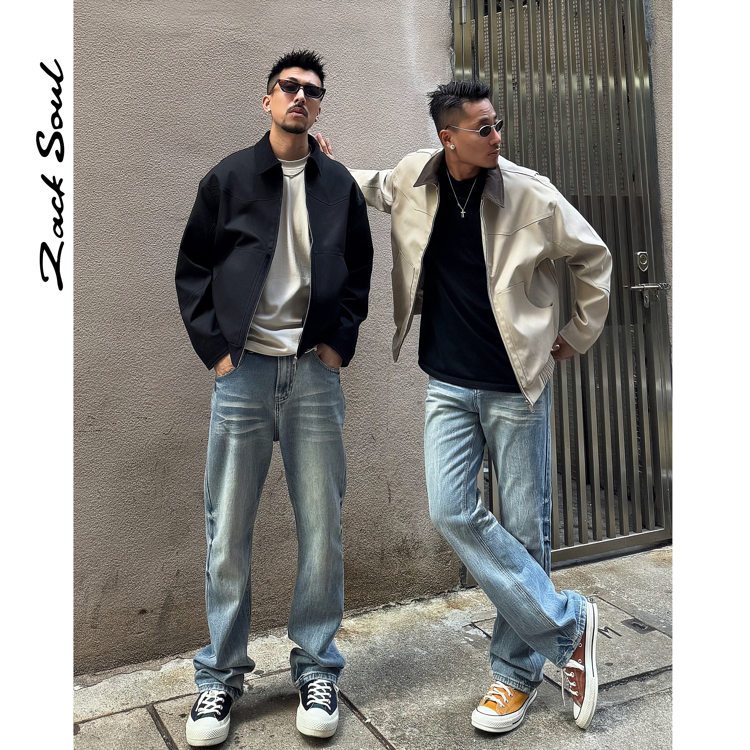 Zacksoul “闪电裂纹浅冰蓝”泛白微喇牛仔裤复古显瘦新款小众设计