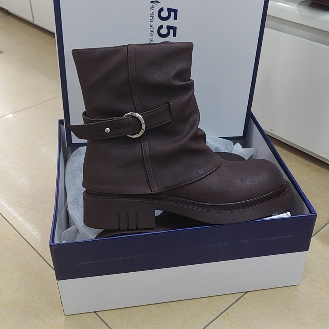 纯色平跟女中跟套筒防水台马丁靴靴子英伦风女士中筒