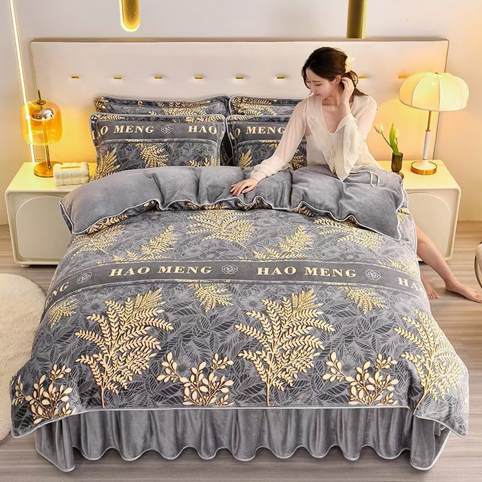 高克重加厚加绒牛奶绒四件套被套床裙双面绒冬季床品保暖裸睡舒适