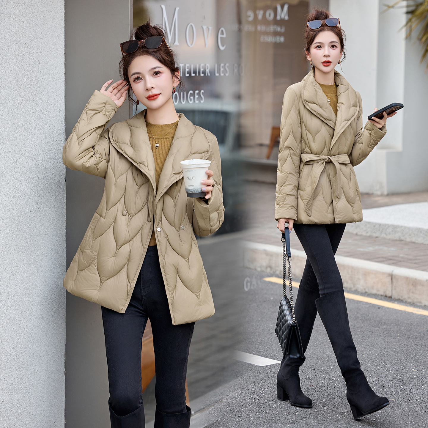 时尚气质保暖翻领白鸭绒羽绒服外套2025秋冬新款宽松休闲通勤女士