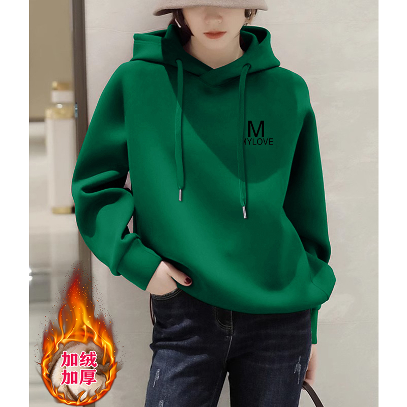 女士潮流通勤连帽卫衣外套新款时尚简约外套休闲洋气韩版加厚上衣