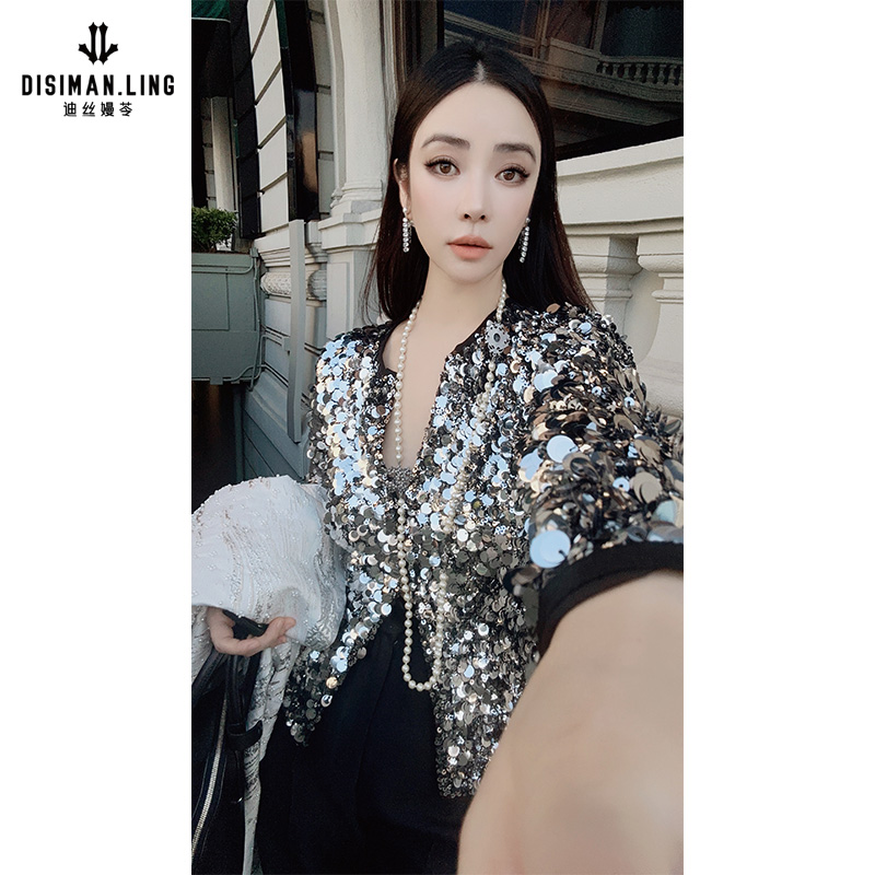 【迪丝嫚苓】银色上衣亮片时尚休闲百搭原创设计优雅小众可外穿打底