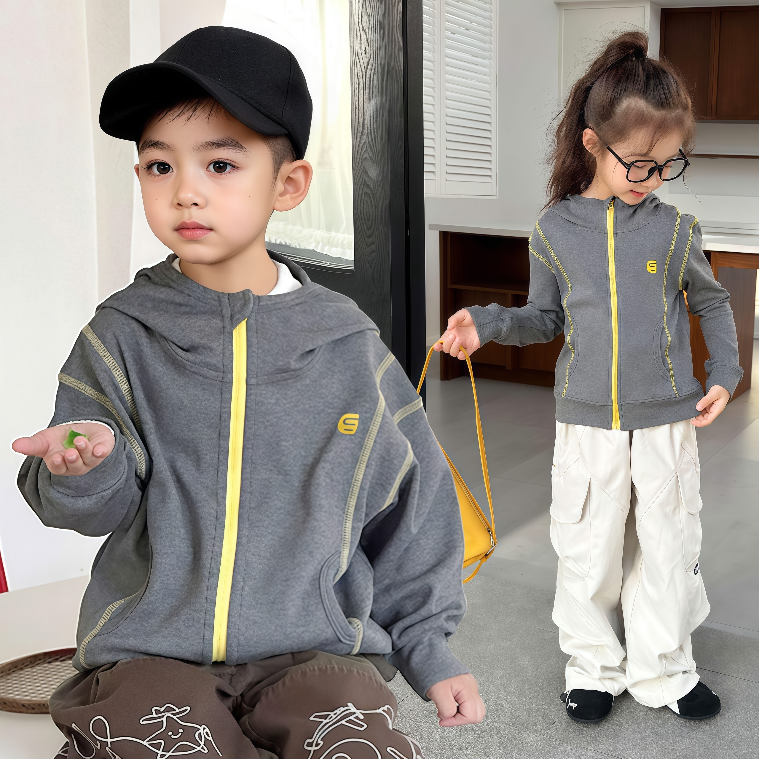 【日韩原单货】儿童早秋外套男童上衣女童连帽衫户外休闲风内搭外穿