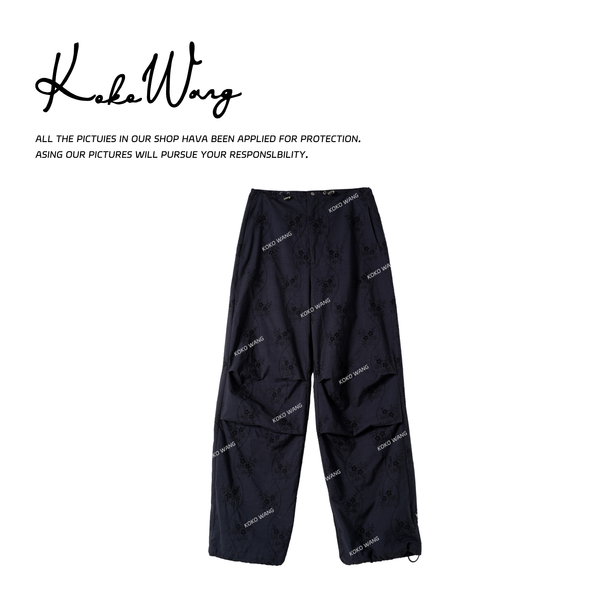 KOKOWANG夏季时尚户外风镂空刺绣花工装休闲裤 N1535F13K42