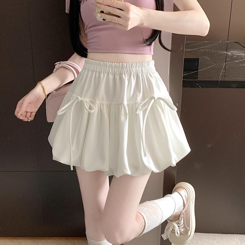 芭蕾风蝴蝶结蓬蓬半身裙女2025春季新款法式甜美高腰宽松白色短裙
