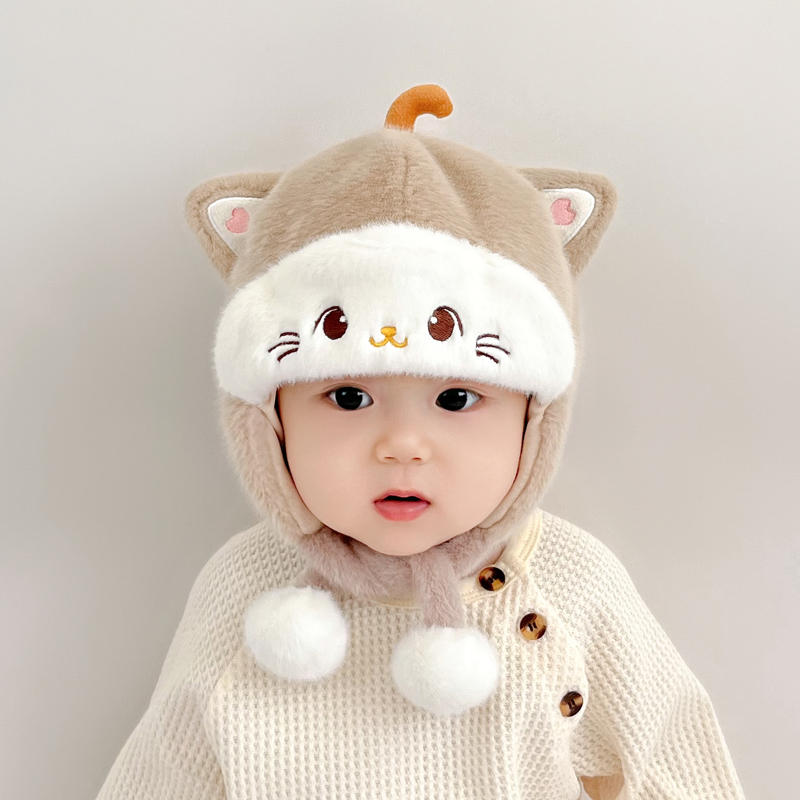 婴儿帽子秋冬季宝宝男女毛绒帽婴幼儿可爱毛线帽冬款加厚保暖男宝