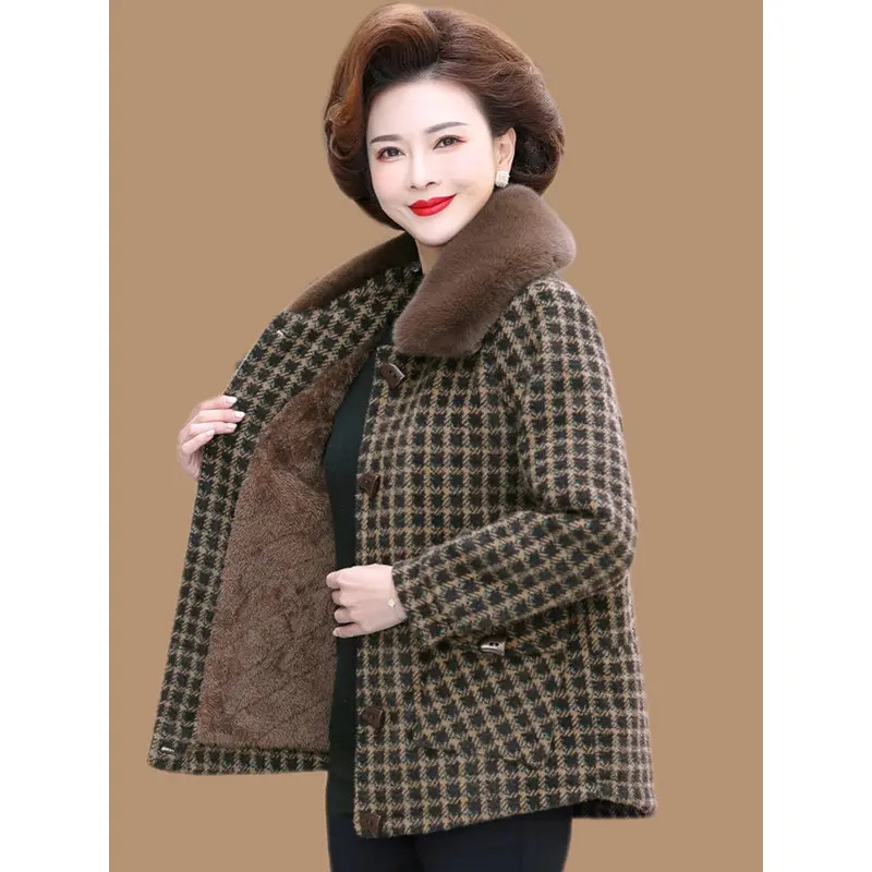 俞兆林妈妈冬装洋气水貂绒外套中年女士毛呢中老年秋冬季加绒加厚