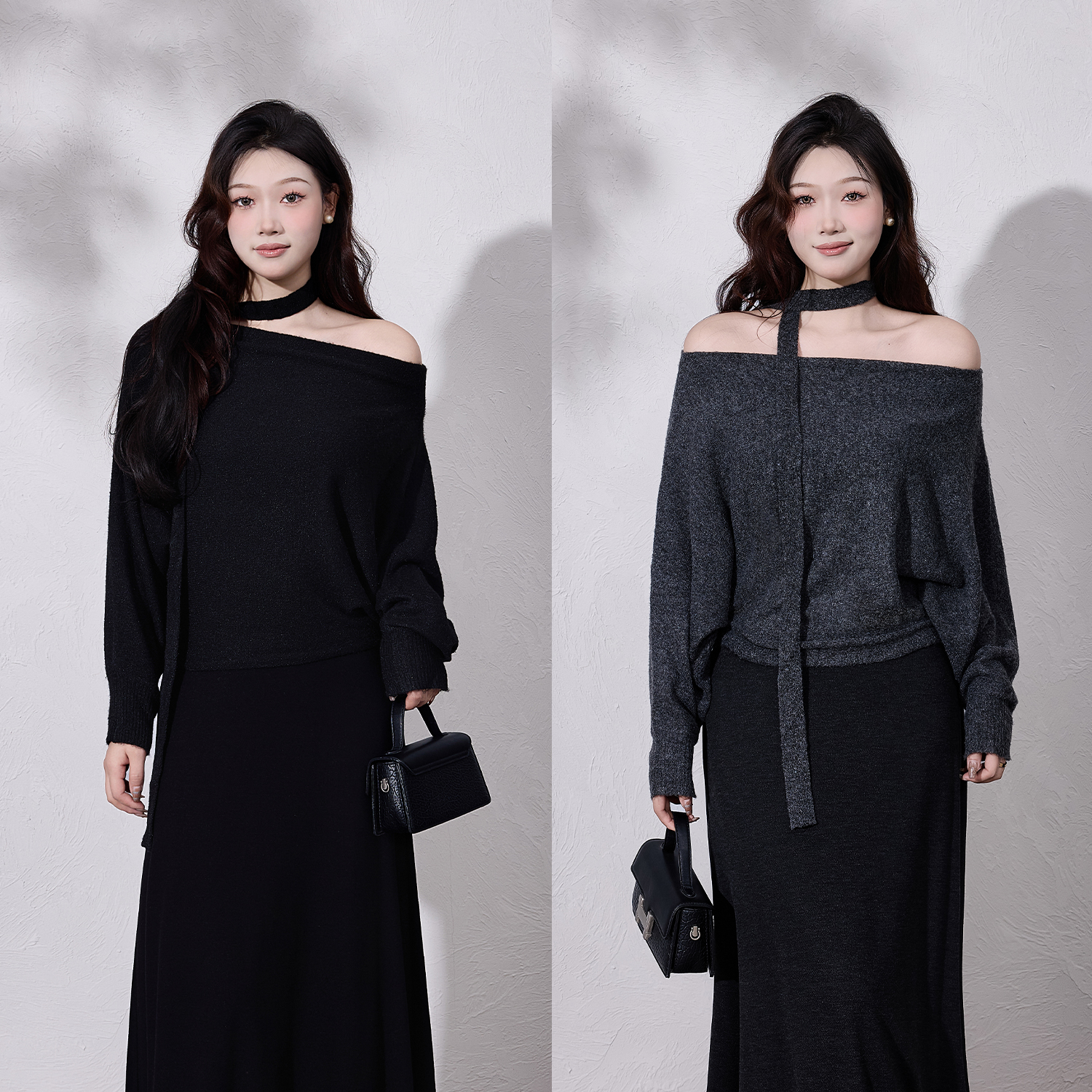 LX【千颂伊】蛋妹大码女装微胖mm显瘦遮肉一字肩针织衫上衣DM33373