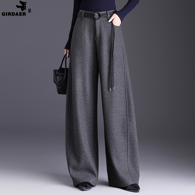 专柜正品爆款羊毛裤高腰窄版休闲直筒裤高级感灰色阔腿裤女装长裤