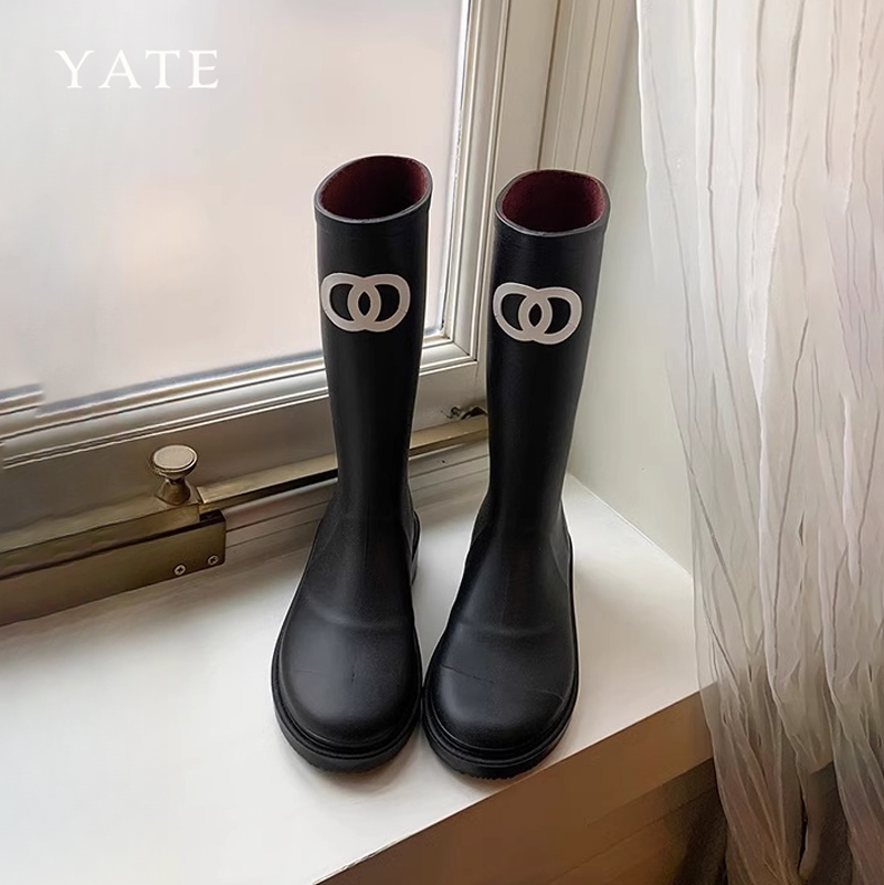 小香风防滑长筒雨靴女2024年新款平底百搭长靴雨鞋水靴长筒靴子