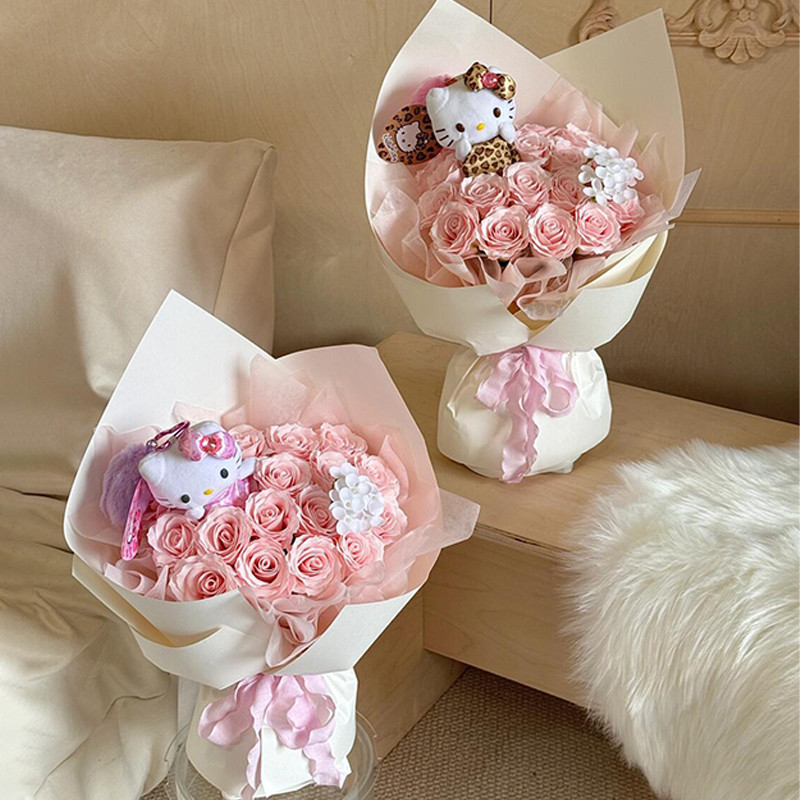 日本高级感hellokitty花束成品玫瑰彷真花皂花实用生日七夕礼物送