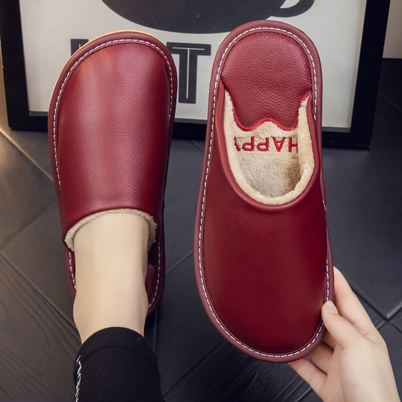 【头层牛皮】真皮皮拖鞋女冬季家用防滑室内加绒保暖防水棉拖鞋男