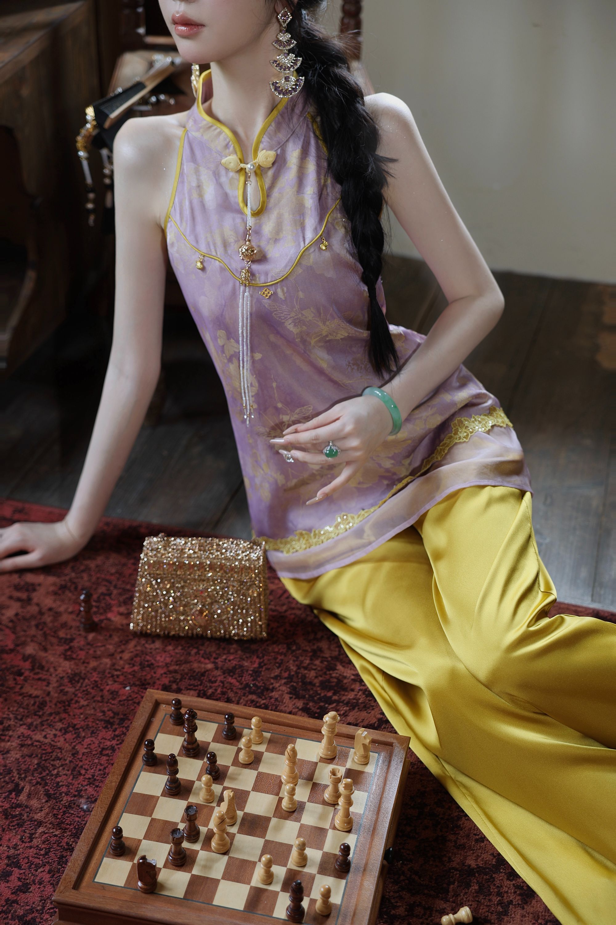 【雅乔定制】紫烟扶金 紫色人丝提花新中式国风上衣DYYY-25045913