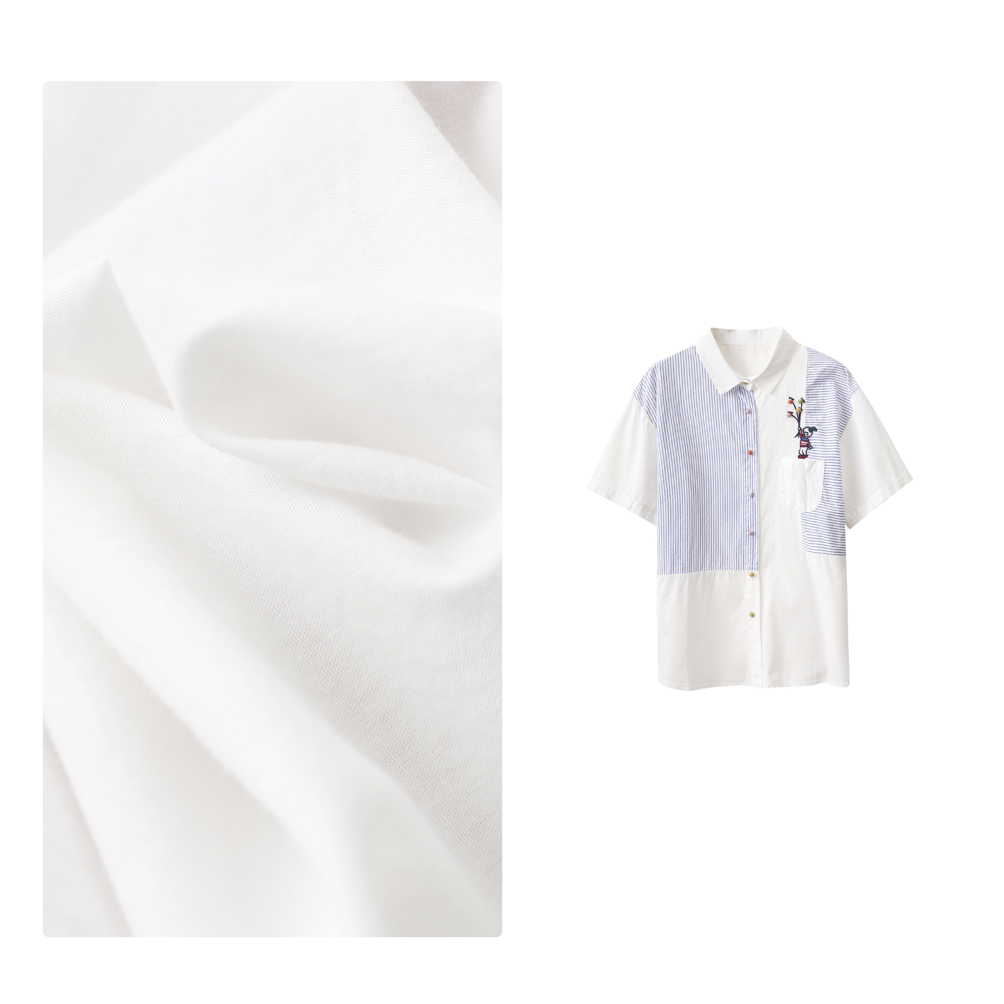 清 清 清」清芯文艺条纹衬衫！做工棒/纯棉宽松刺绣衬衣女 L43254