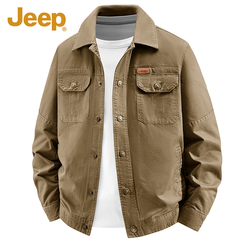 Jeep吉普正品2025秋季新款纯棉夹克男士休闲百搭翻领多袋工装外套