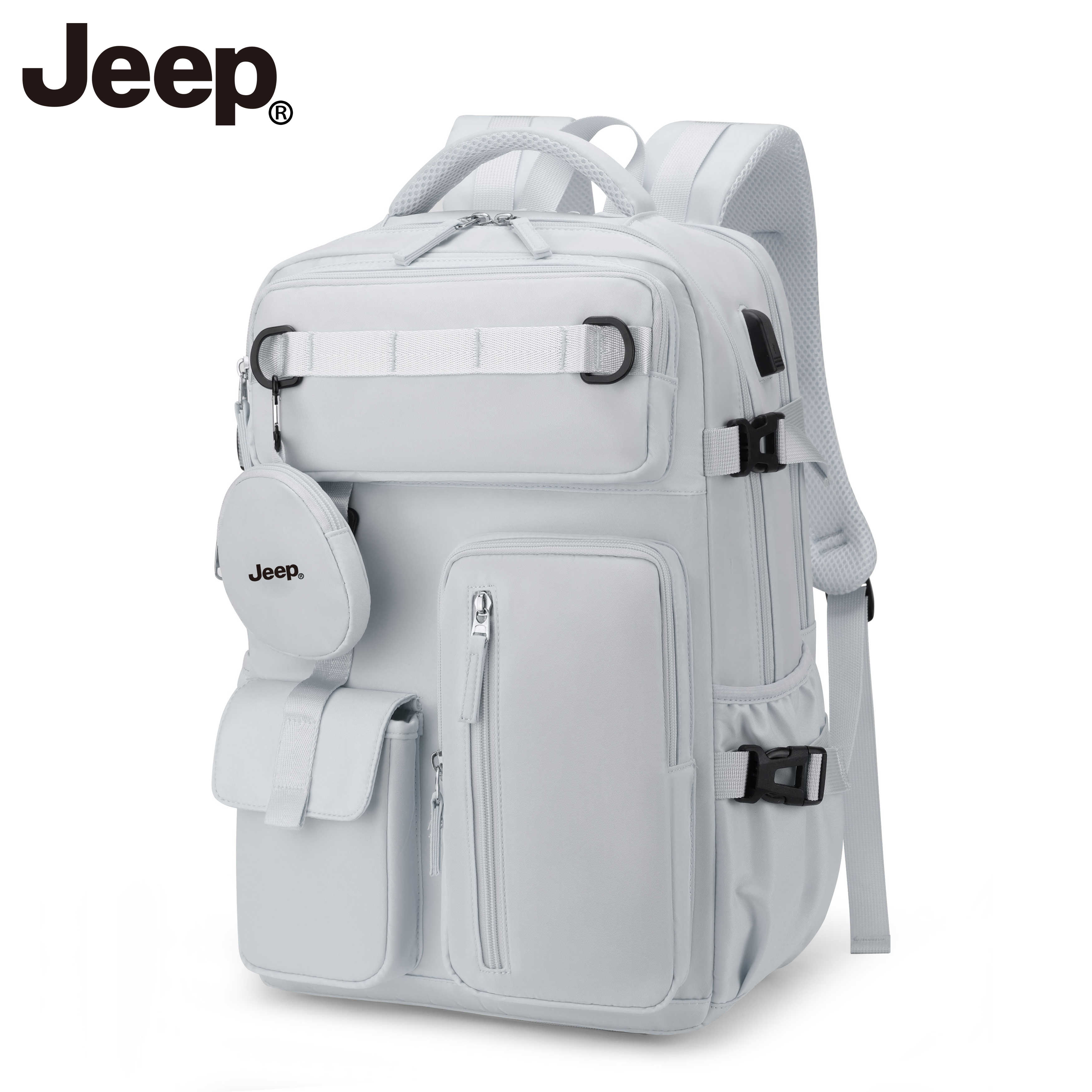 Jeep吉普男女通勤防水双肩包电脑包户外休闲旅行包多功能纯色背包