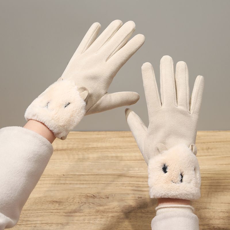 德绒保暖手套女冬季加绒加厚可爱学生韩版户外骑行开车防风触屏