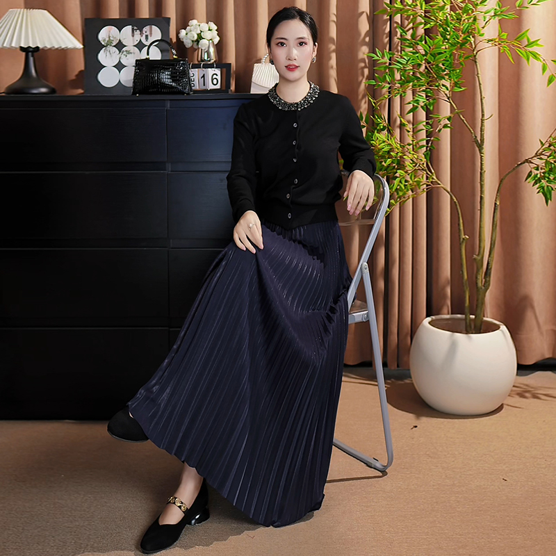 原版正品百褶裙半身裙秋女2025新款爆款垂感长裙到脚髁a字大摆裙