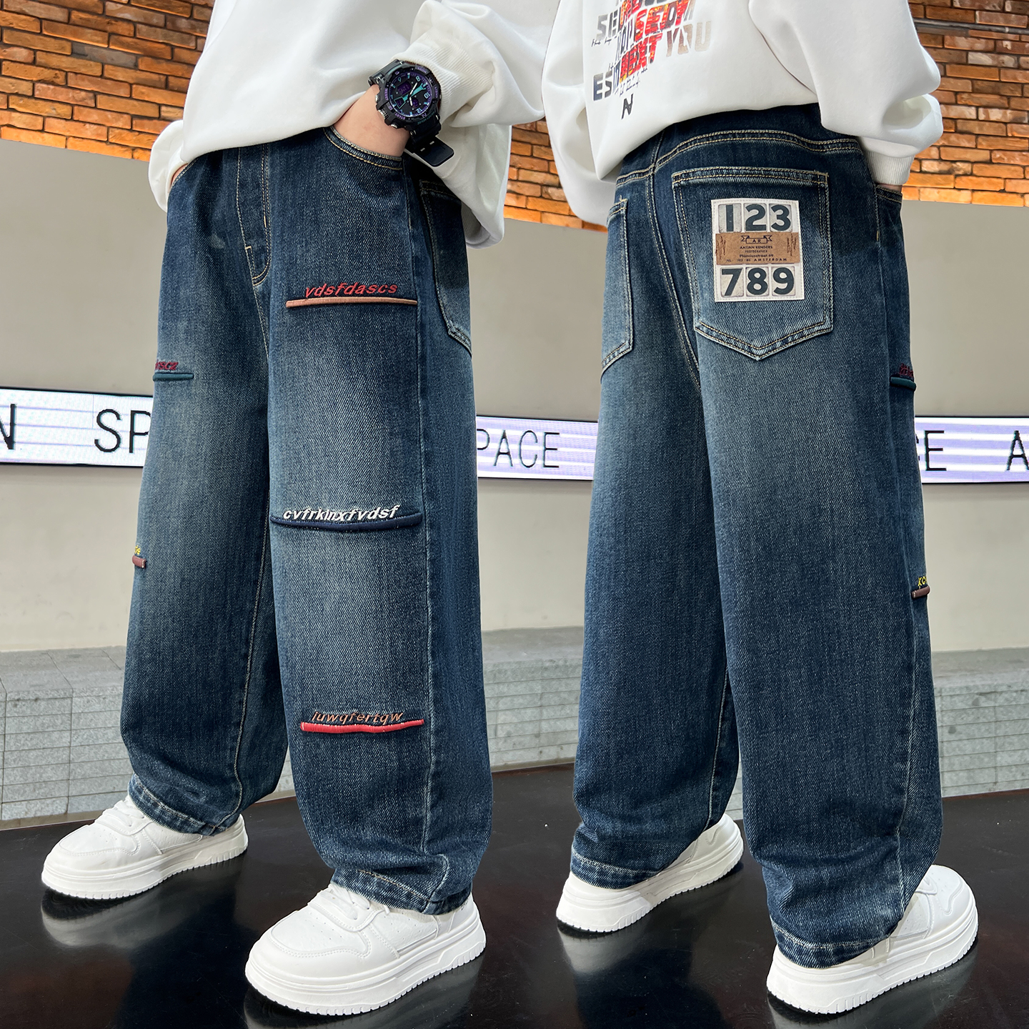 男童秋季牛仔裤直筒帅气韩版6-12岁中大童时髦休闲长裤儿童裤子潮