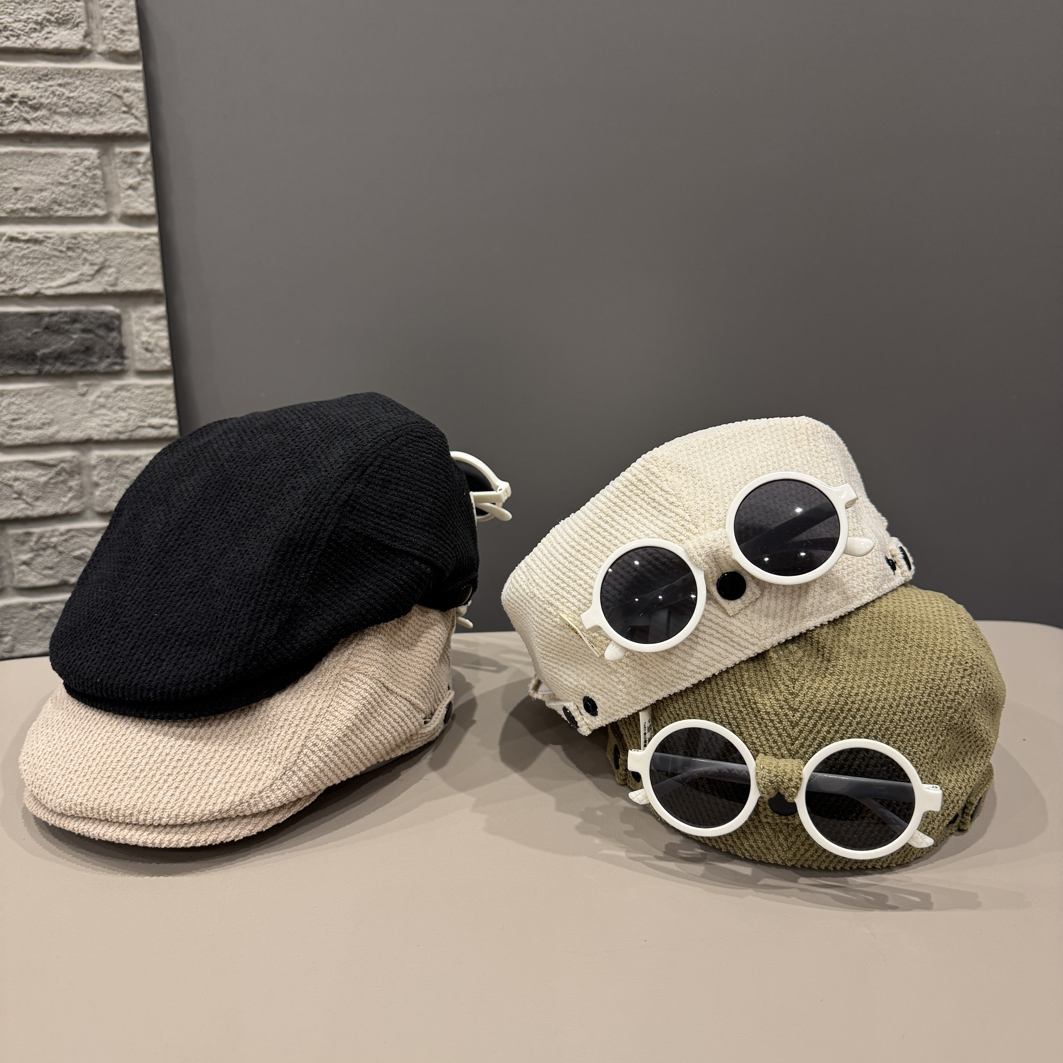 【潮酷范】韩版墨镜一体贝雷帽儿童正反戴复古前进帽宝宝休闲鸭舌帽