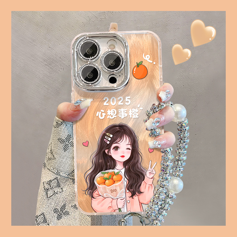 2025女孩适用苹果15华为vivo/oppo小米iPhone16精孔羽纱手机壳