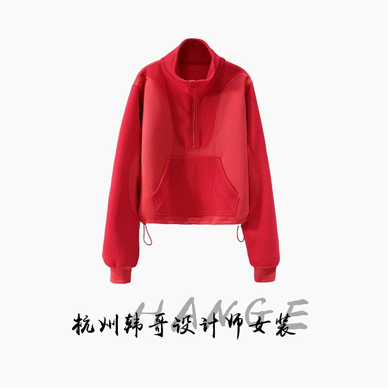 【韩哥欧货女装】冬季麂皮绒加厚《蕉红色》弹力双面亲肤卫衣26900