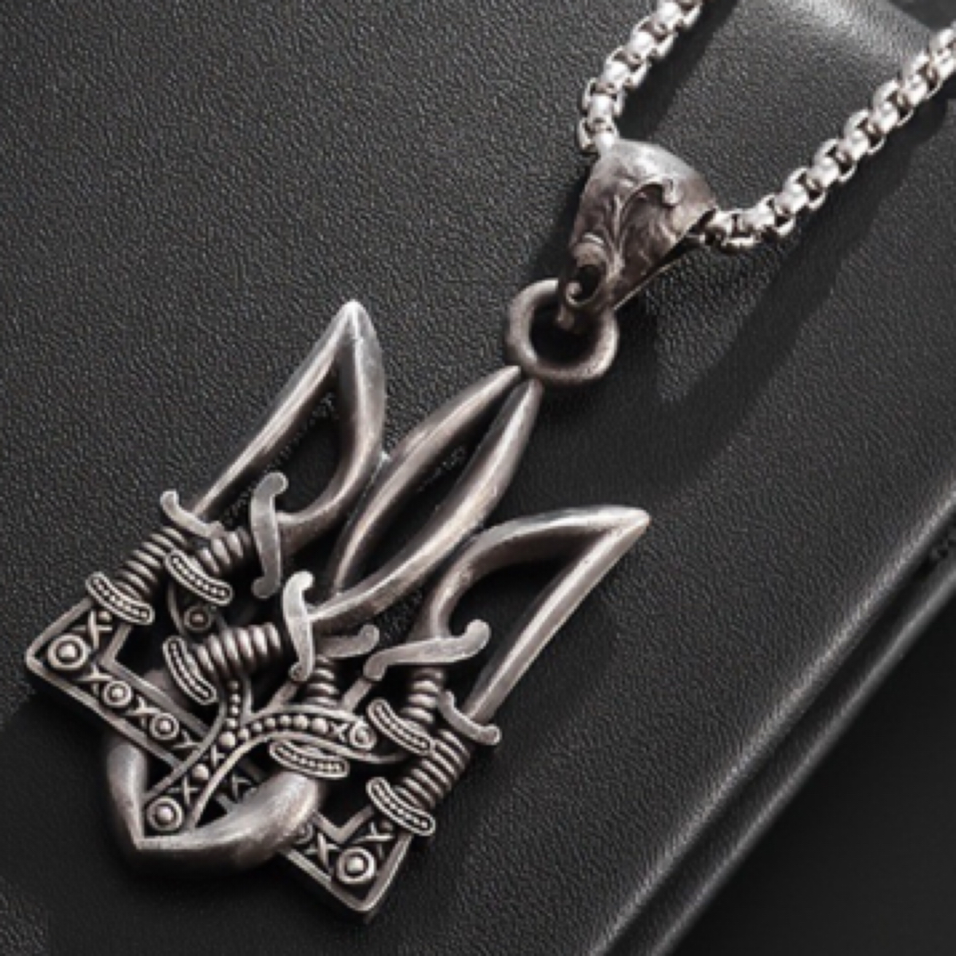 锌合金项链 乌克兰三叉戟项链一条（银色）（锌合金材质）