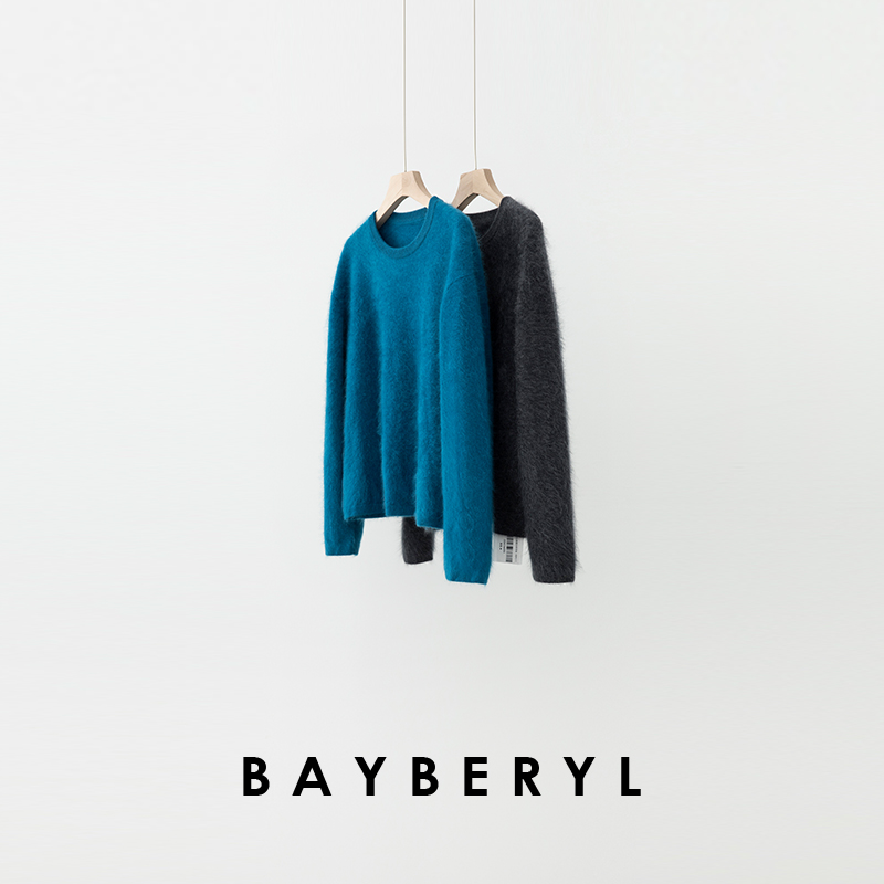 BAYBERYL老贝北欧蓝柔焦*拉绒氛围圆领舒适针织衫ZZS4I0603-12/10