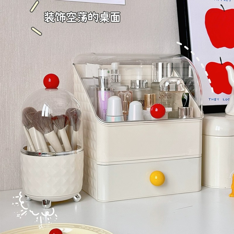 化妆品收纳盒桌面多巴胺抽屉式可叠加防尘口红护肤品梳妆台置物架