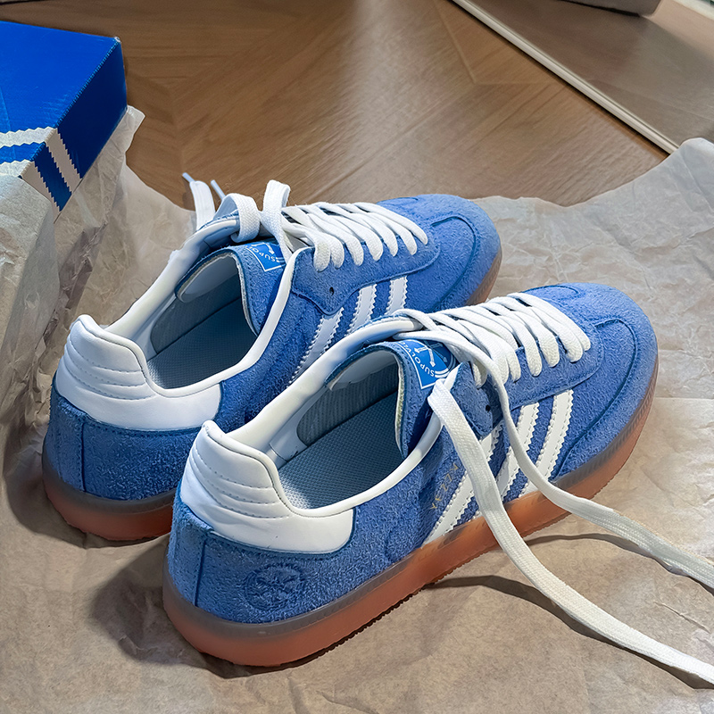 正品三杠蓝色德训鞋男女款百搭运动休闲鞋2025秋季新款阿甘板鞋