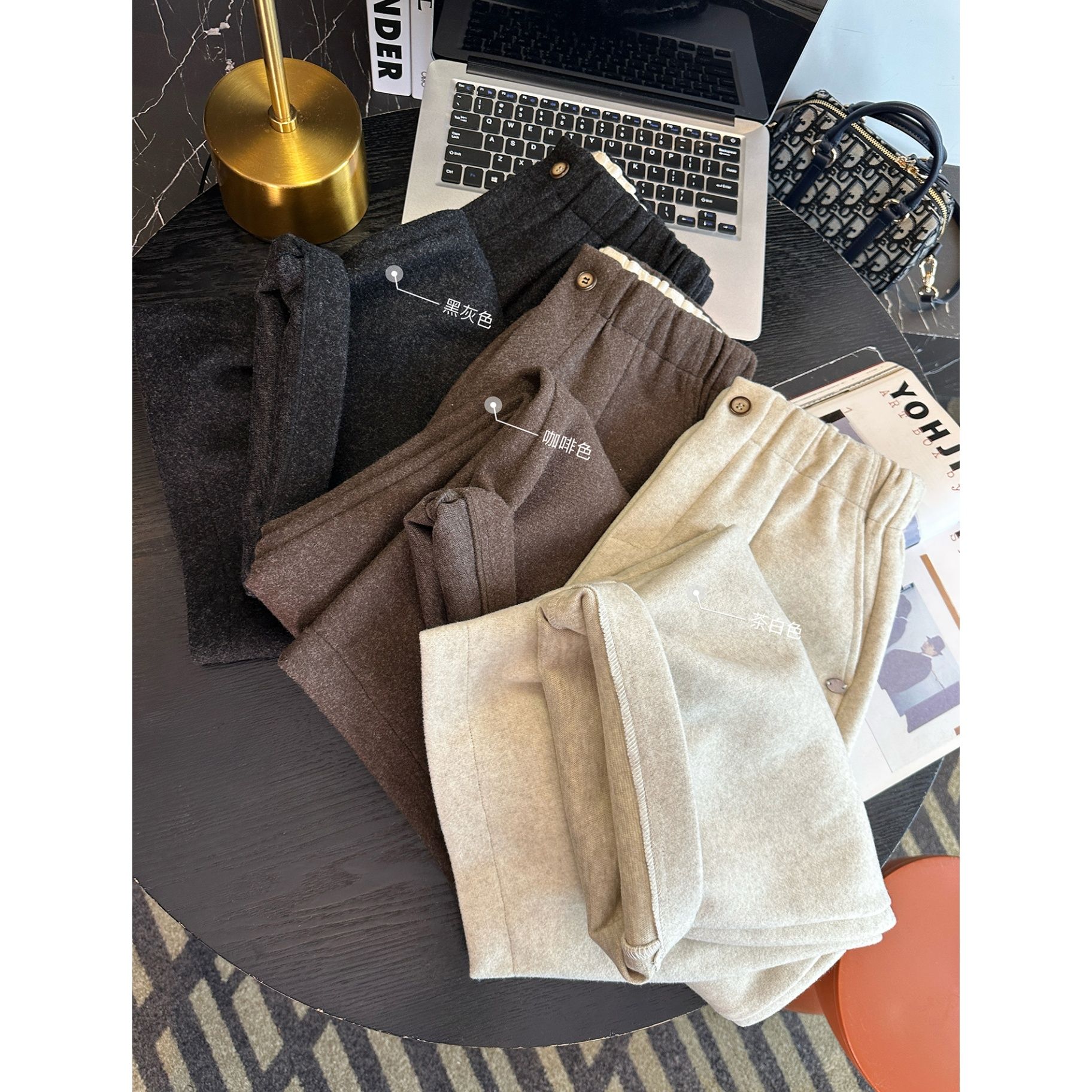 小个子救星!~加厚毛呢奶奶裤秋冬新款梨形显瘦宽松阔腿九分裤子