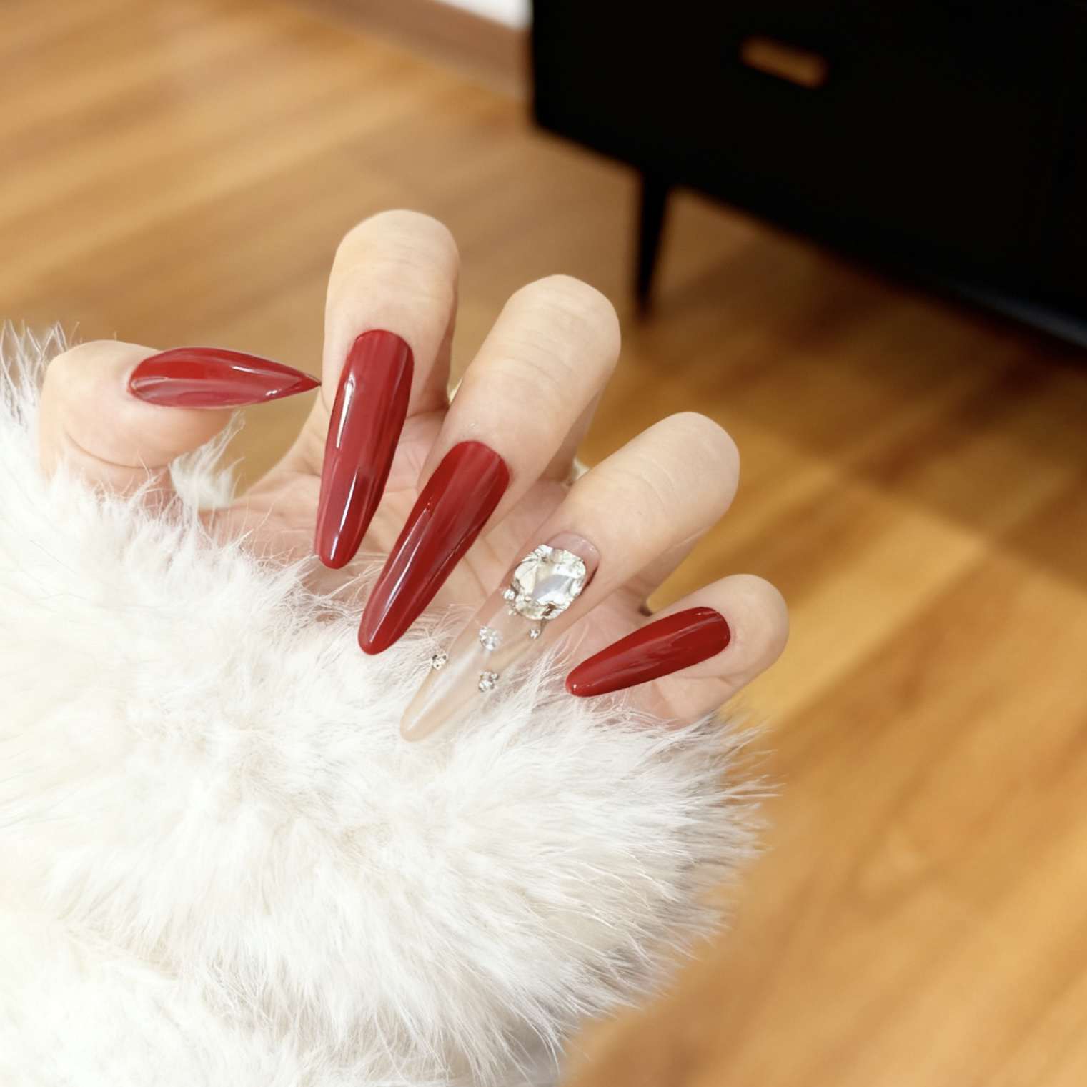 【带刺玫瑰】纯手工穿戴甲酒红波点款式气质长甲显白百搭美甲贴片