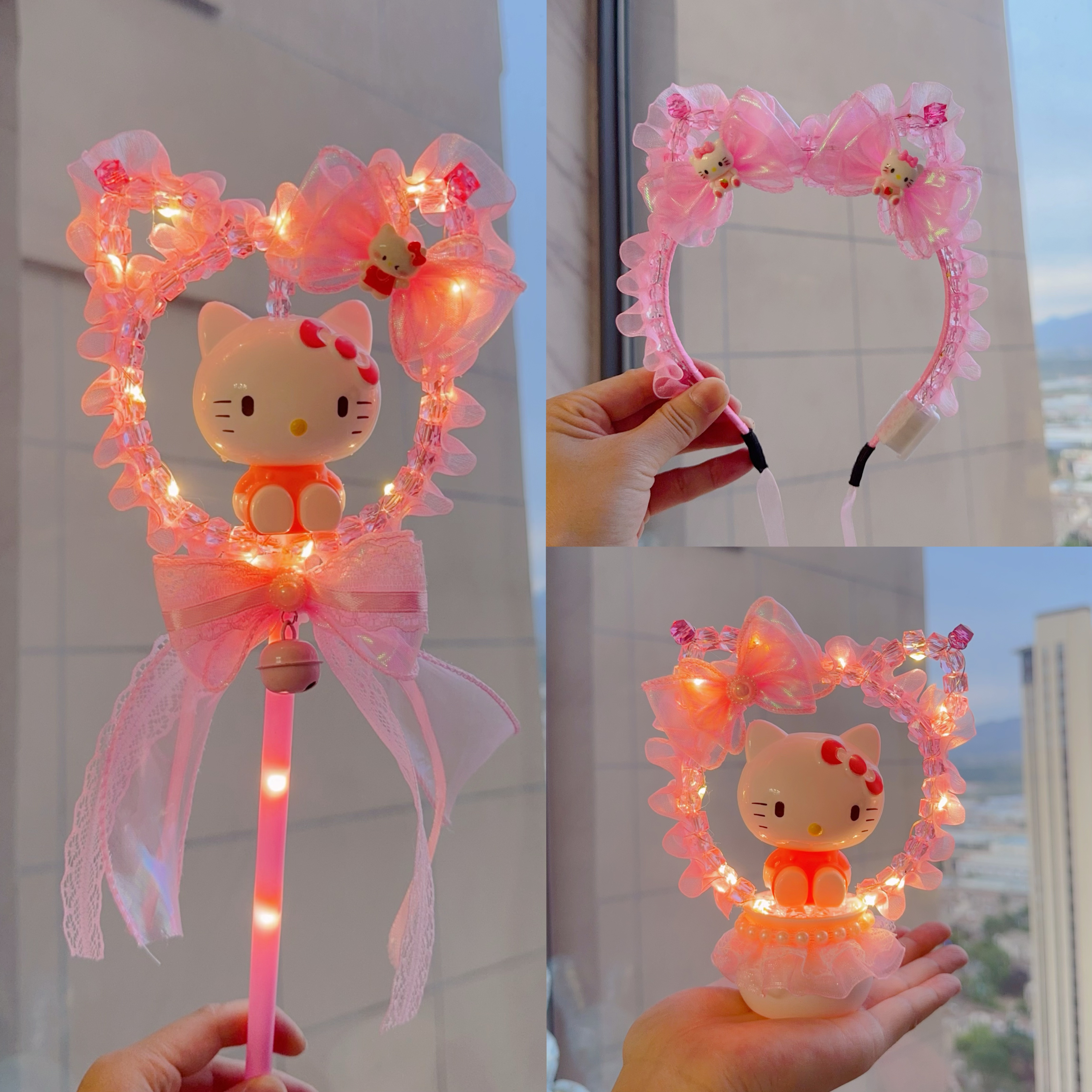 【班班精选】可爱粉色KT猫魔法棒发箍小夜灯套包材料